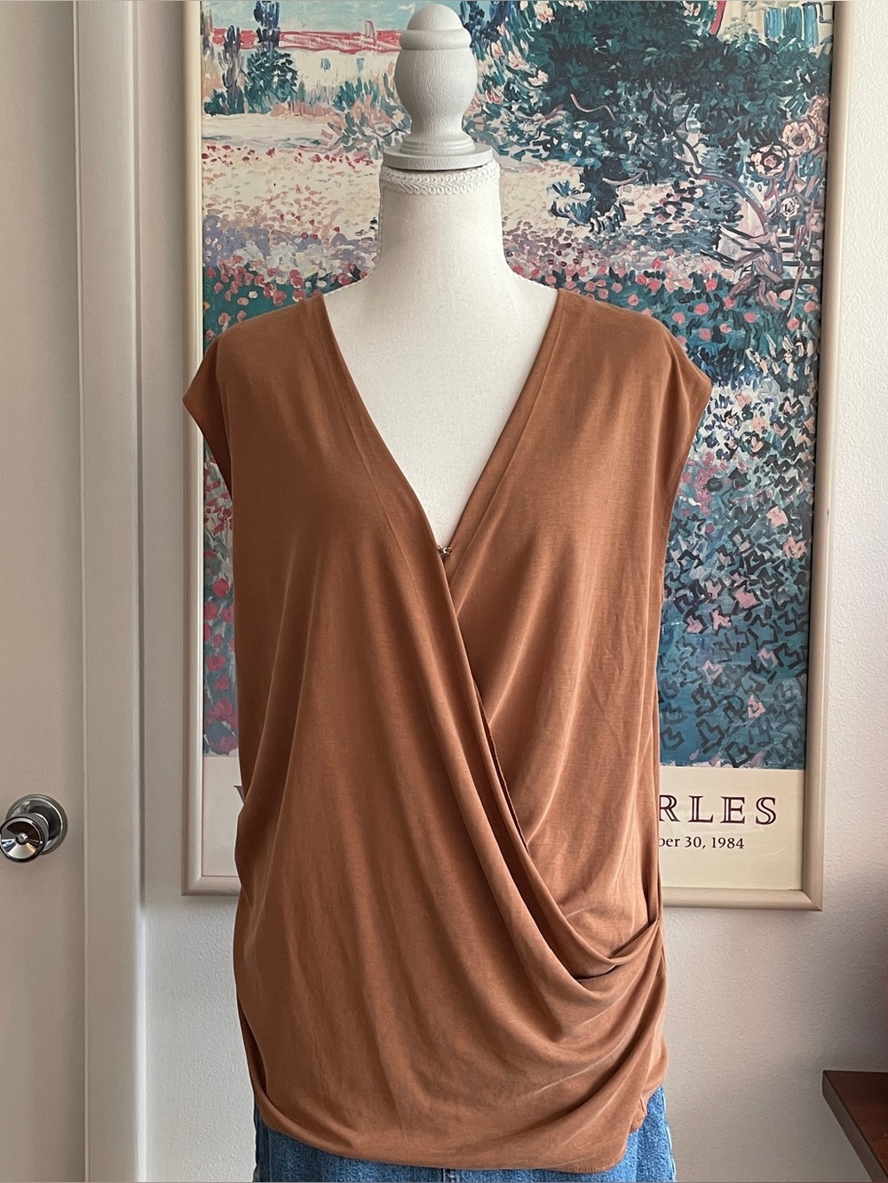 Rag & Bone Christy Draped Top Womens Large Brown V-Neck Minimalist Work Luxury